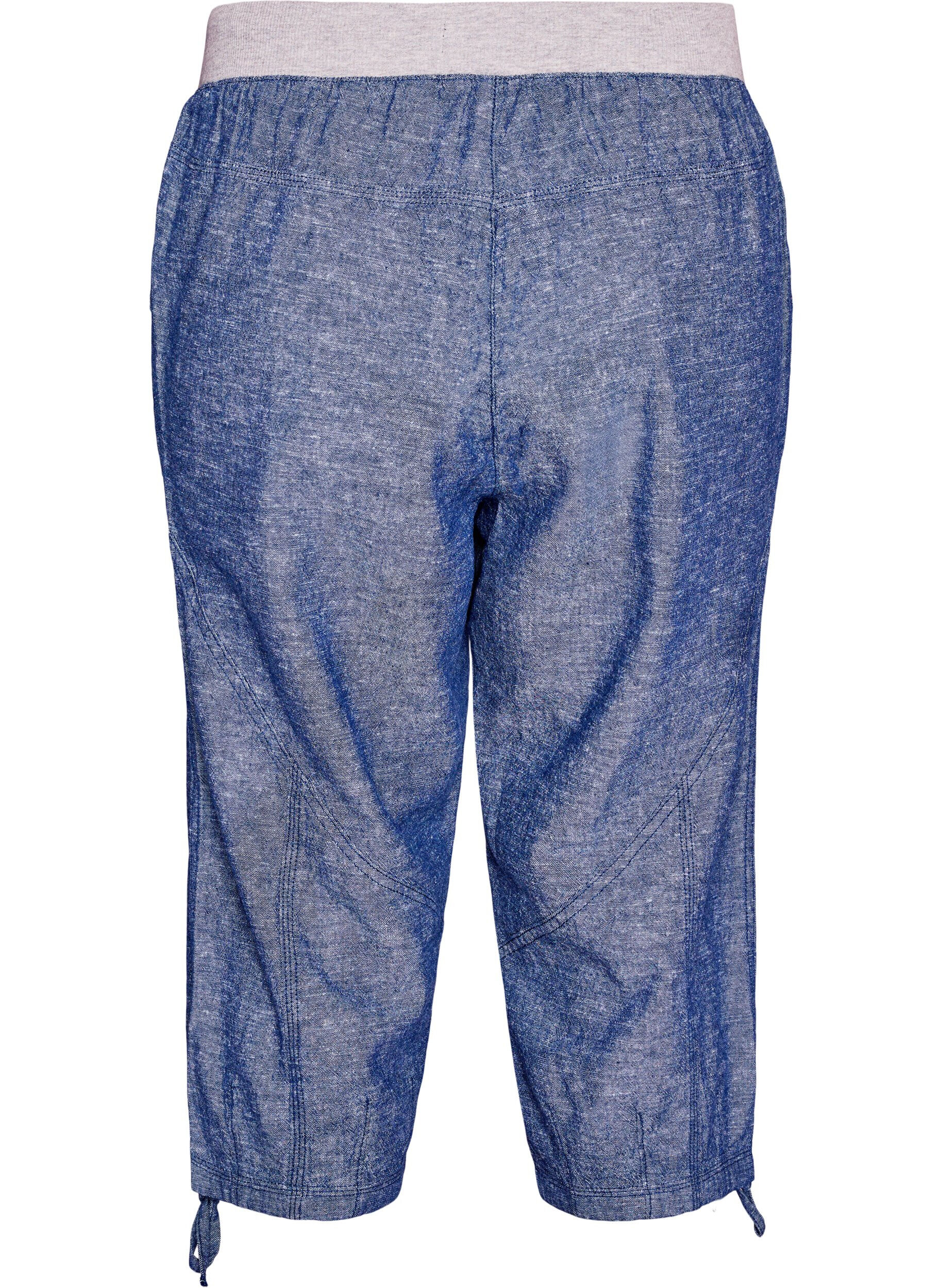 Zizzifashion Cotton and linen Capri trousers with an elasticated waist and tie-string, Blue, Packshot image number 1