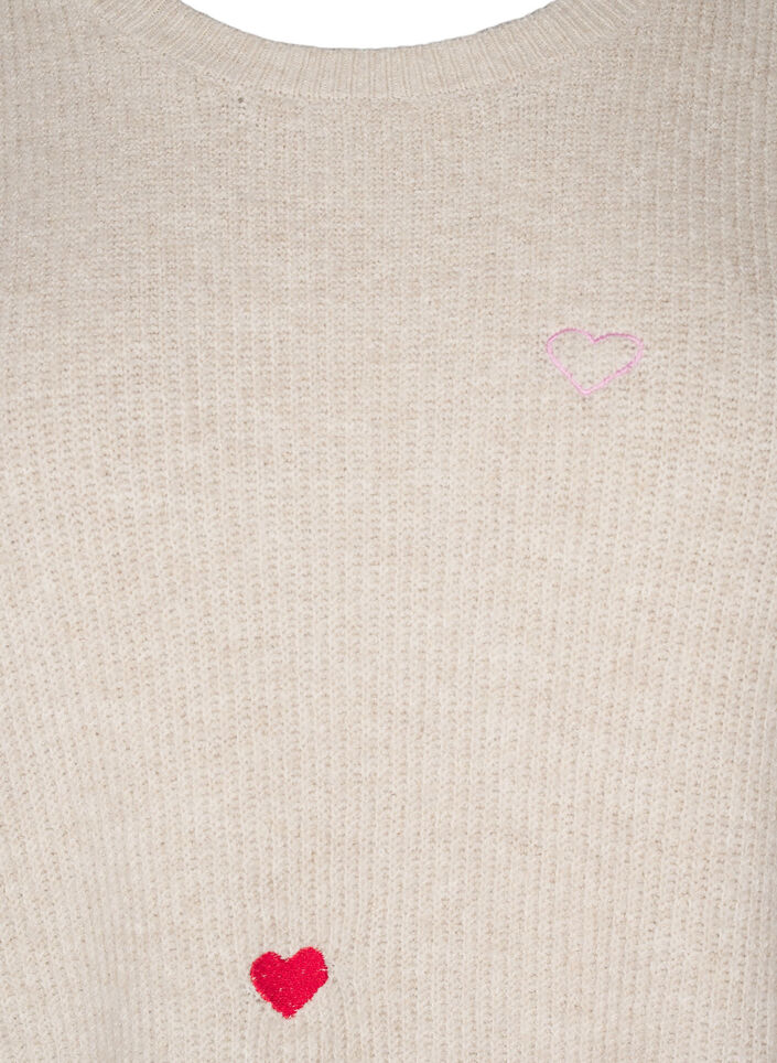 Knitted blouse with hearts and 3/4 sleeves, Beige, Packshot image number 2