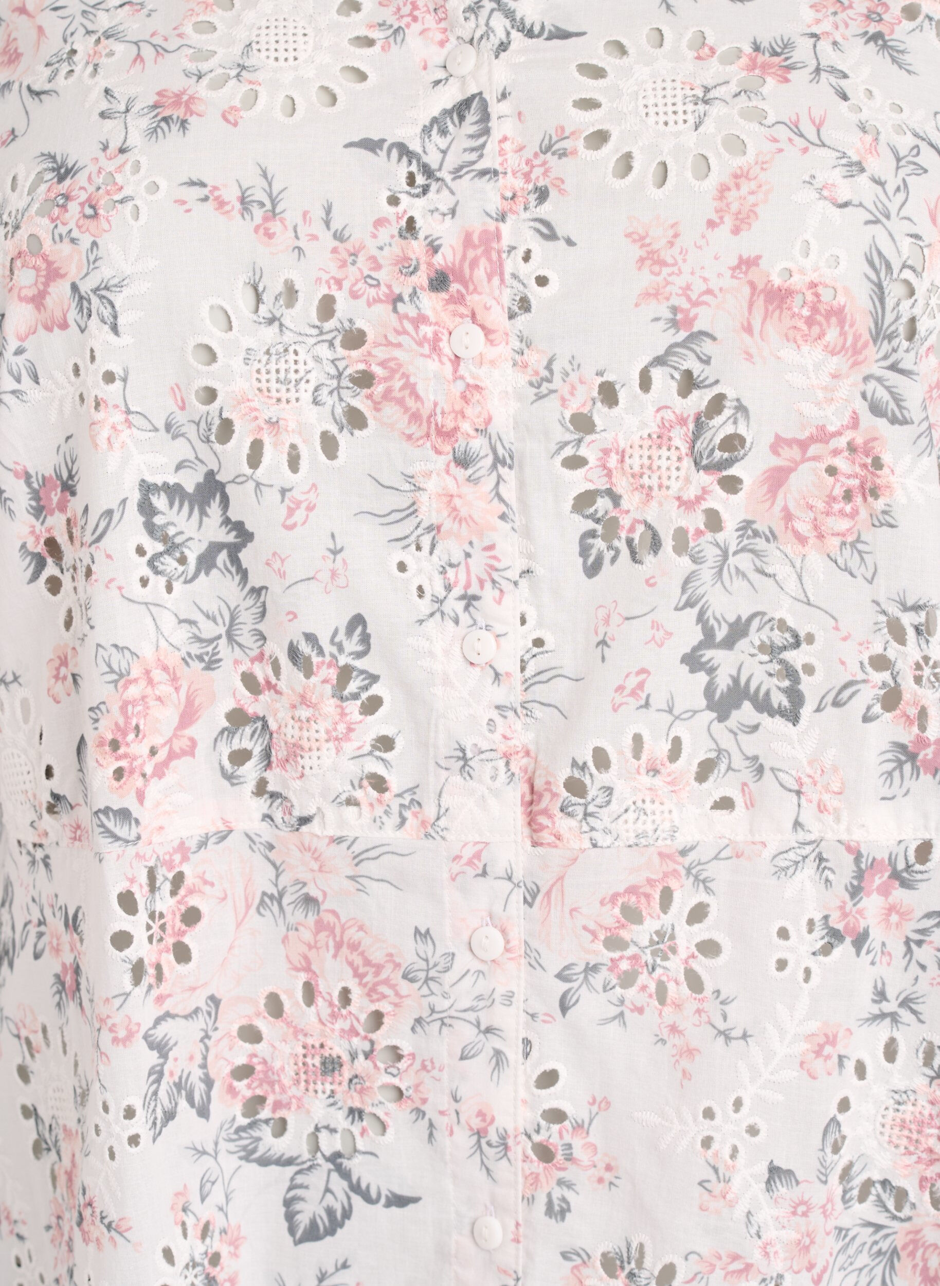 Zizzifashion Cotton dress with floral print and broderie anglaise, Vanilla, Packshot image number 2