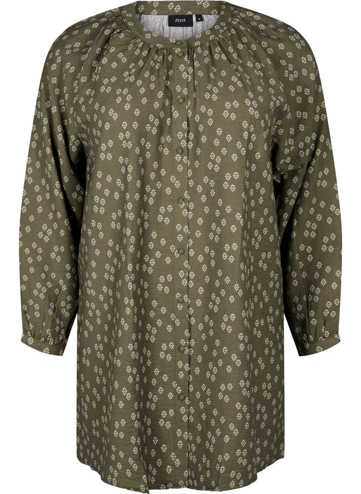 Long-sleeved tunic with floral print, Green, Packshot image number 0