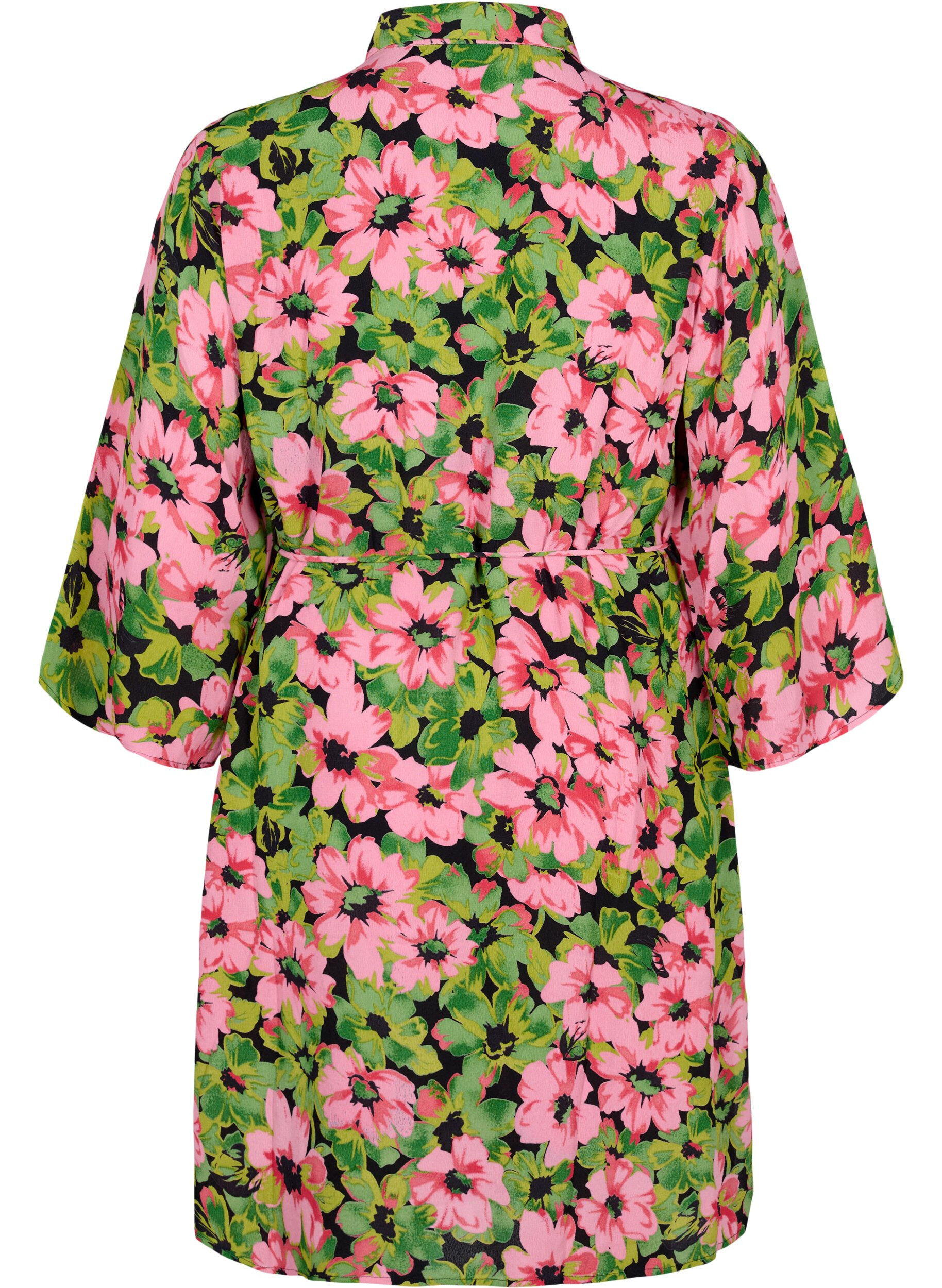 Zizzifashion 	 Viscose shirt dress with floral print, Pink G. Flower AOP, Packshot image number 1