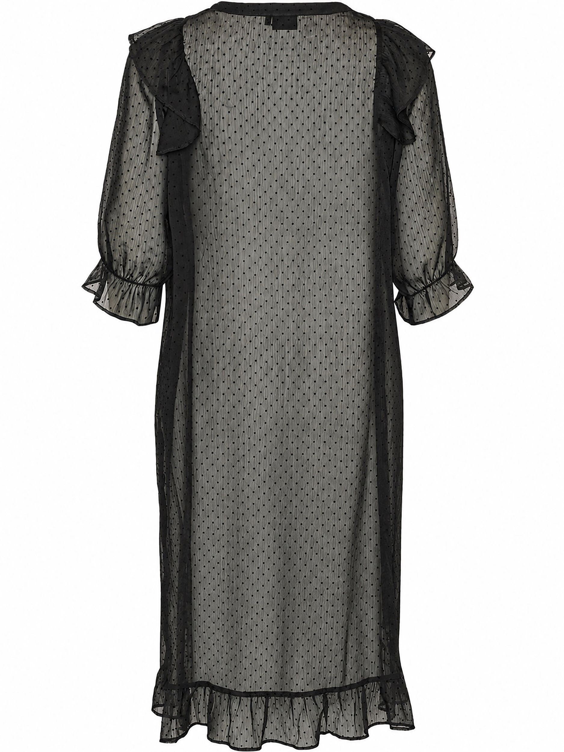 ZizzifashionMidi dress in a lightweight, sheer fabric with dots and ruffles, Black, Packshot image number 1