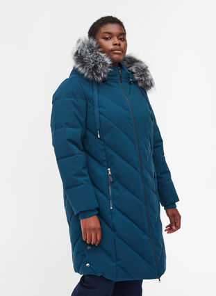 Winter jacket with removable hood and faux-fur collar, Reflecting Pond, Model image number 0