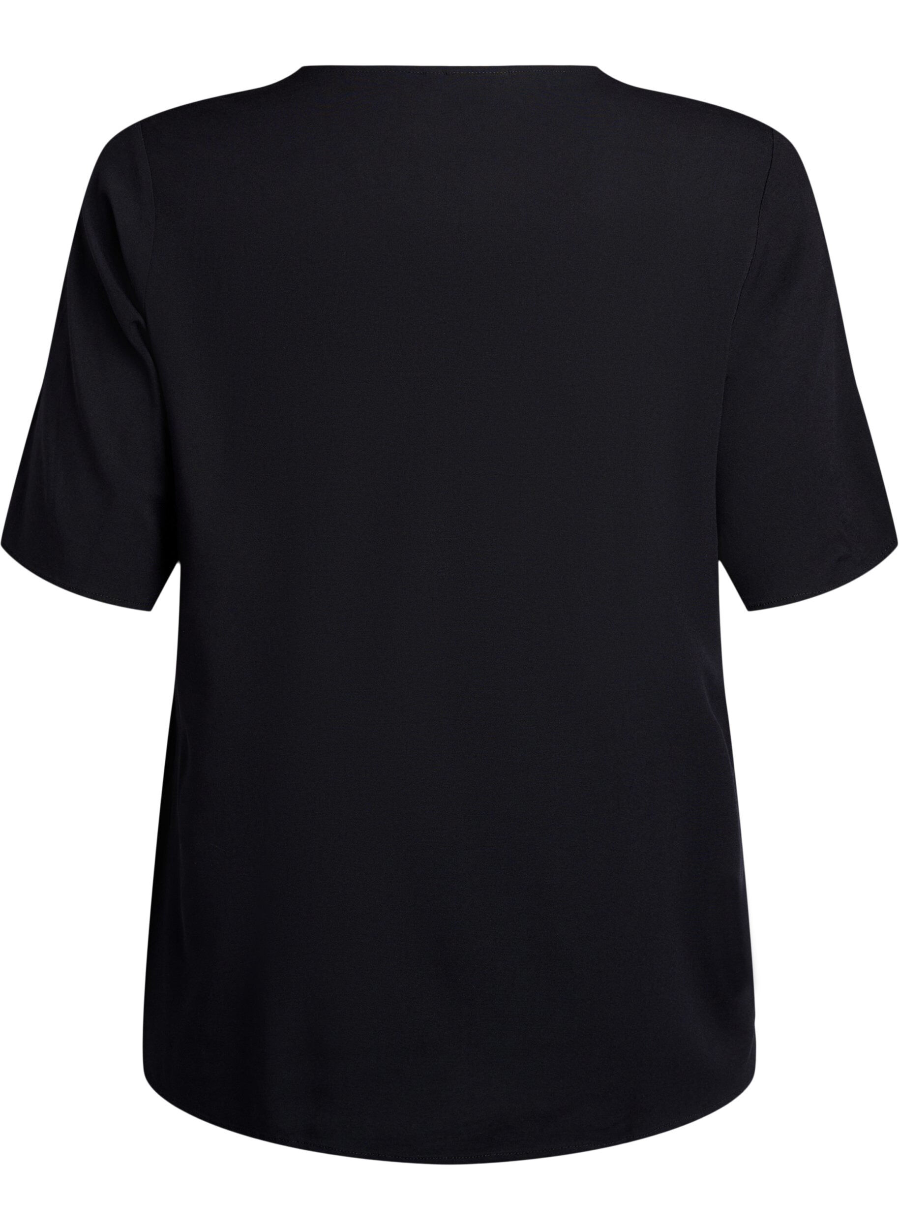 Zizzifashion FLASH - Short-sleeved woven blouse with round neck, Black, Packshot image number 1