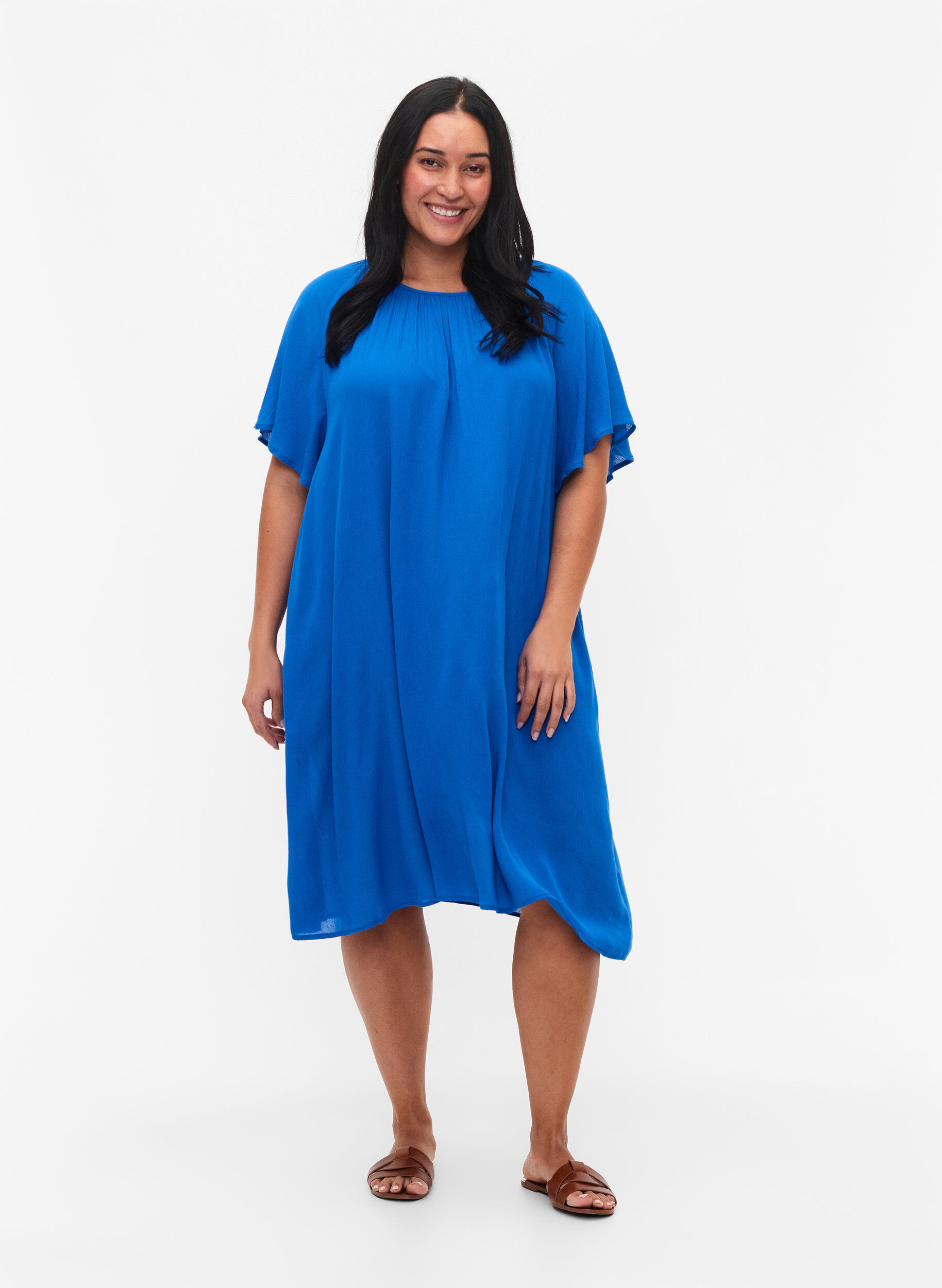 Zizzifashion Viscose dress with short sleeves, Victoria blue, Model image number 2