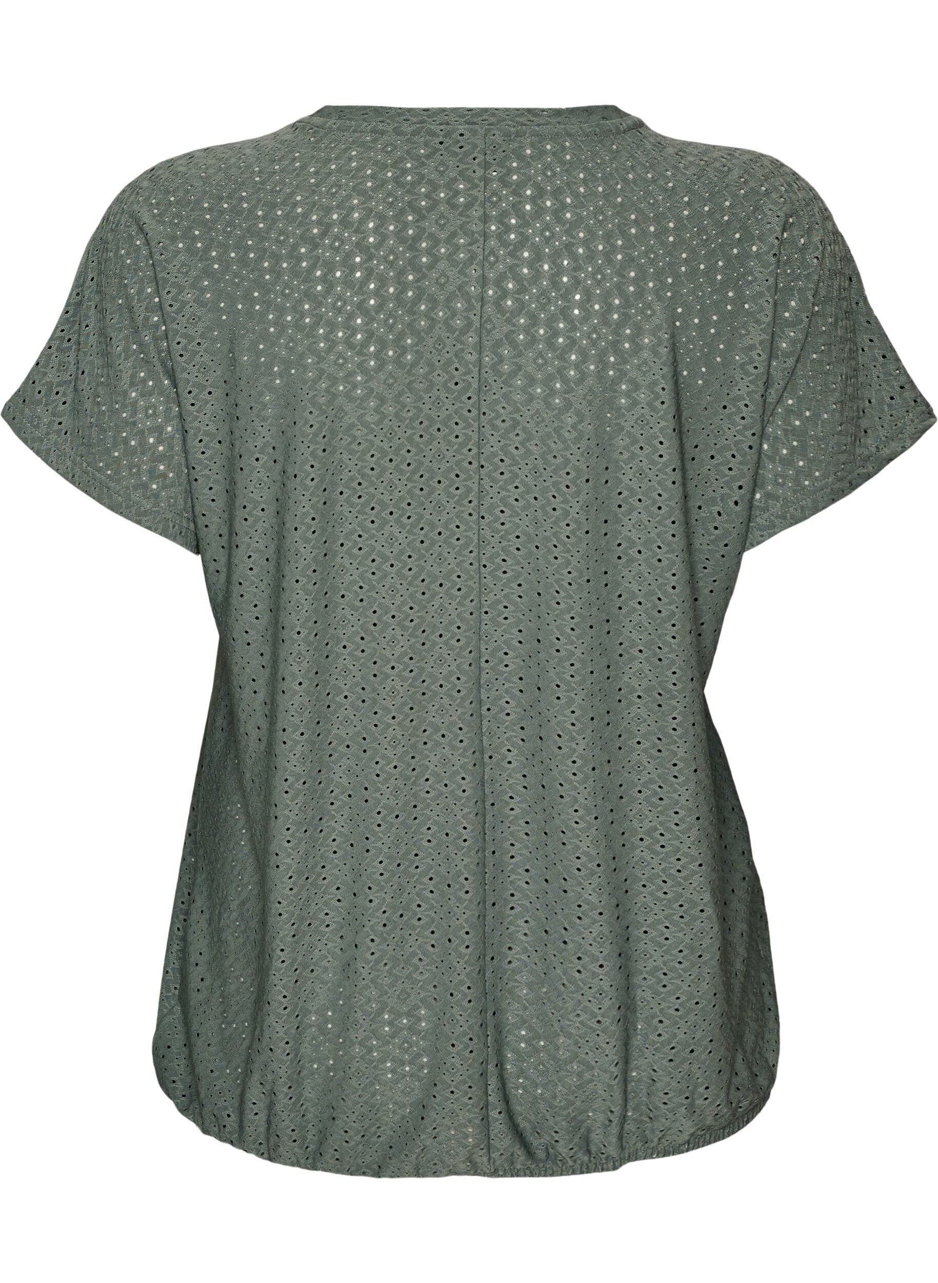 Zizzifashion Blouse with eyelet embroidery and balloon-effect, Green, Packshot image number 1