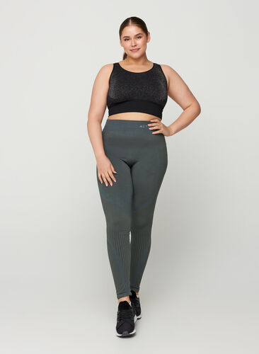 High waisted, textured workout leggings, Green As SS, Model image number 0