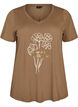 Cotton T-shirt with front print and V-neck, Brown, Packshot image number 0