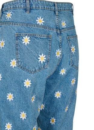 Cropped Mille jeans with embroidered flowers, Light Blue Flower, Packshot image number 4
