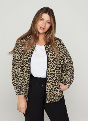 Printed bomber jacket with leopard print, Oyster Grey AOP, Model image number 0