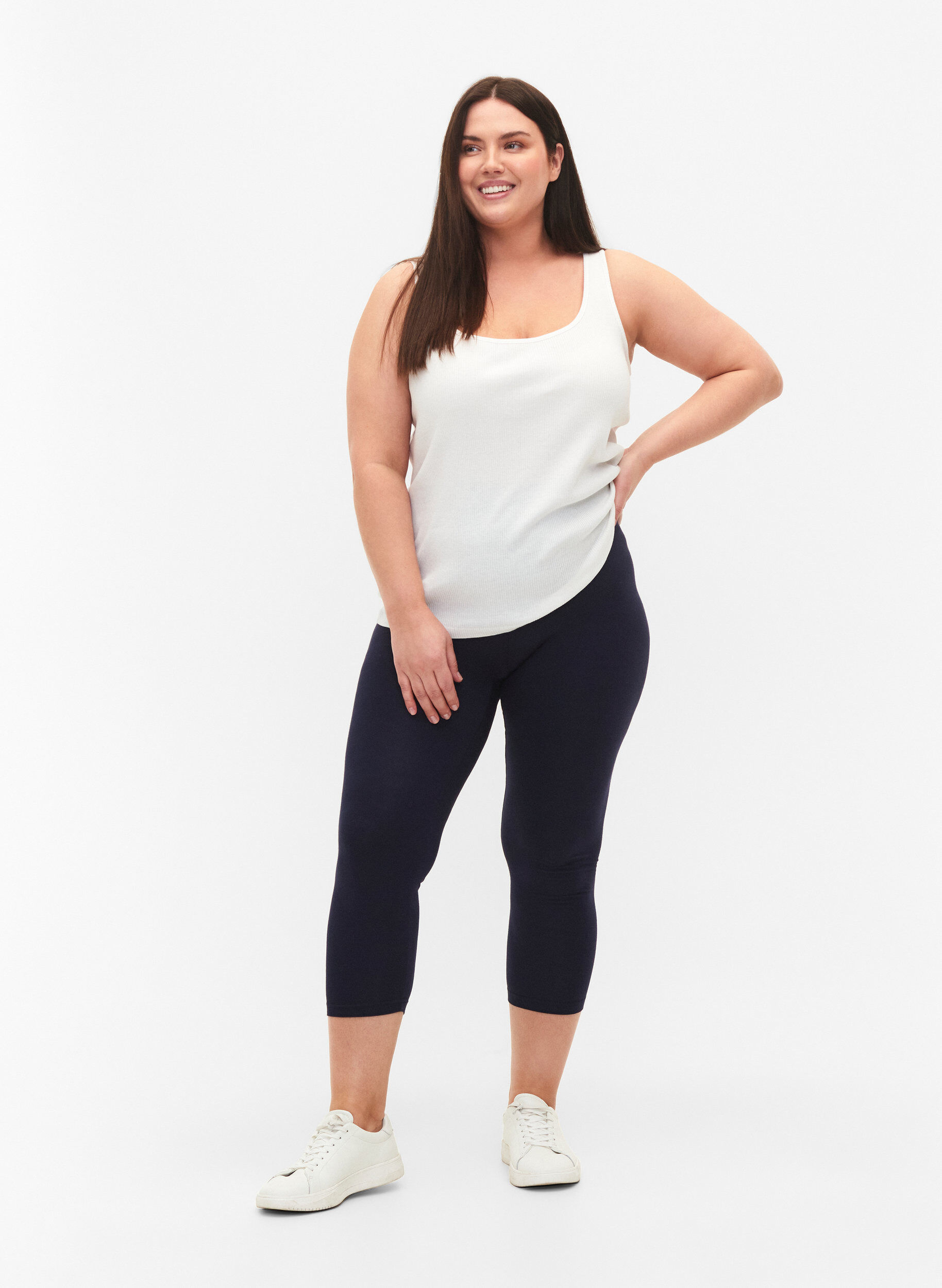 ZizzifashionBasic 3/4-length viscose leggings, Blue, Model image number 1