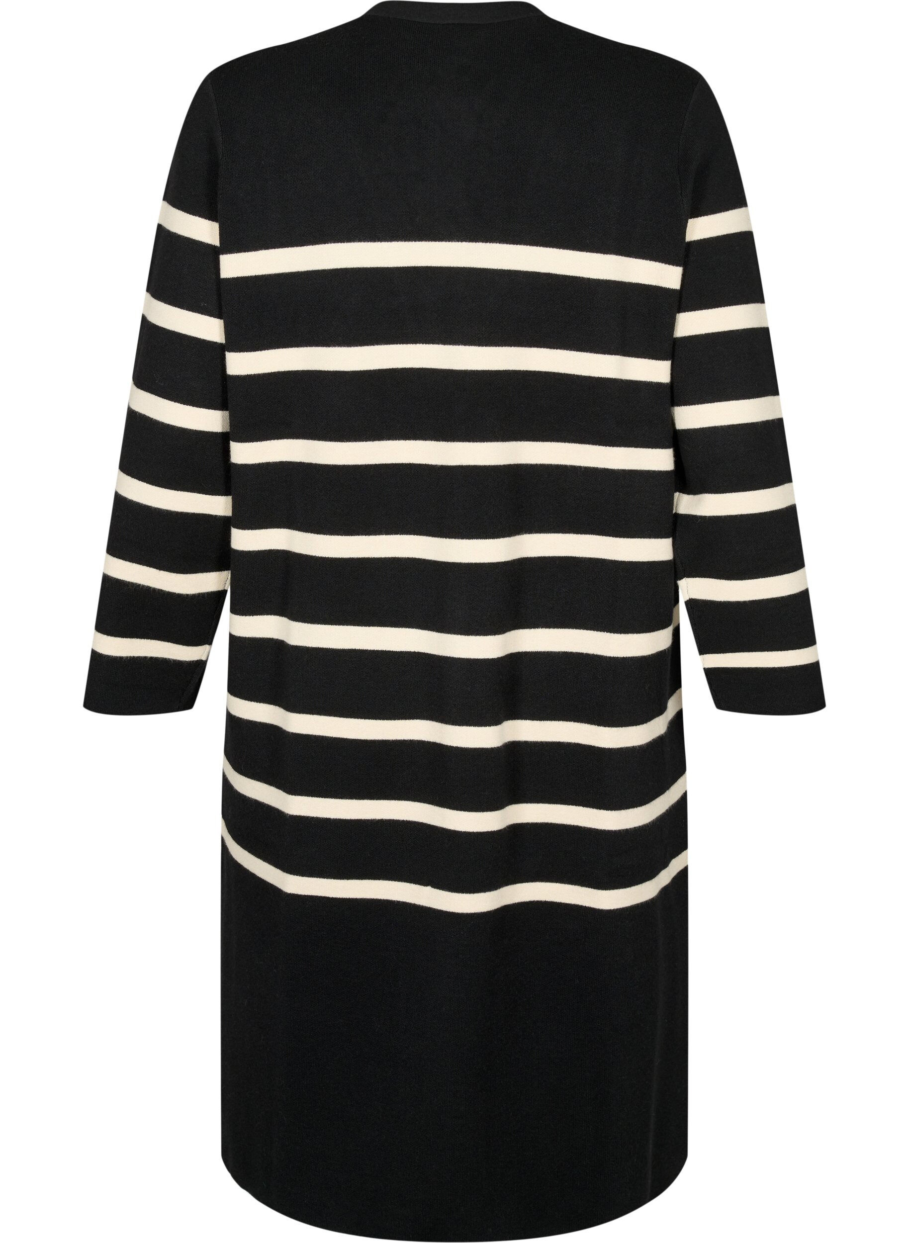 Zizzifashion Striped knit cardigan in viscose blend, Black w. Birch, Packshot image number 1