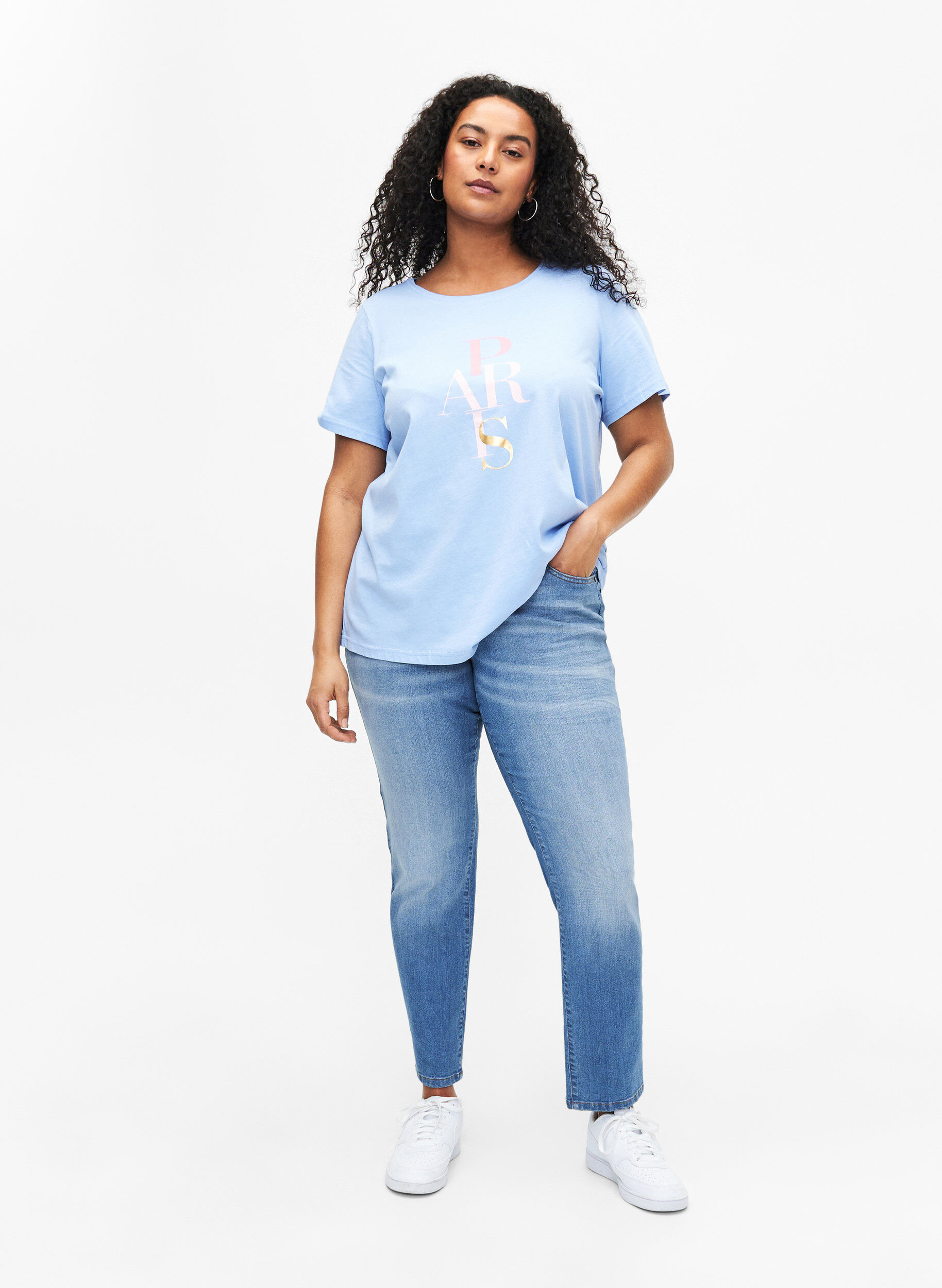 Zizzifashion Cotton T-shirt with text print, Serenity w. Paris, Model image number 2