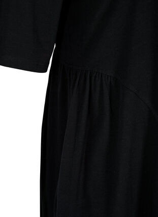 Short sleeve cotton dress with pleated skirt, Black, Packshot image number 2