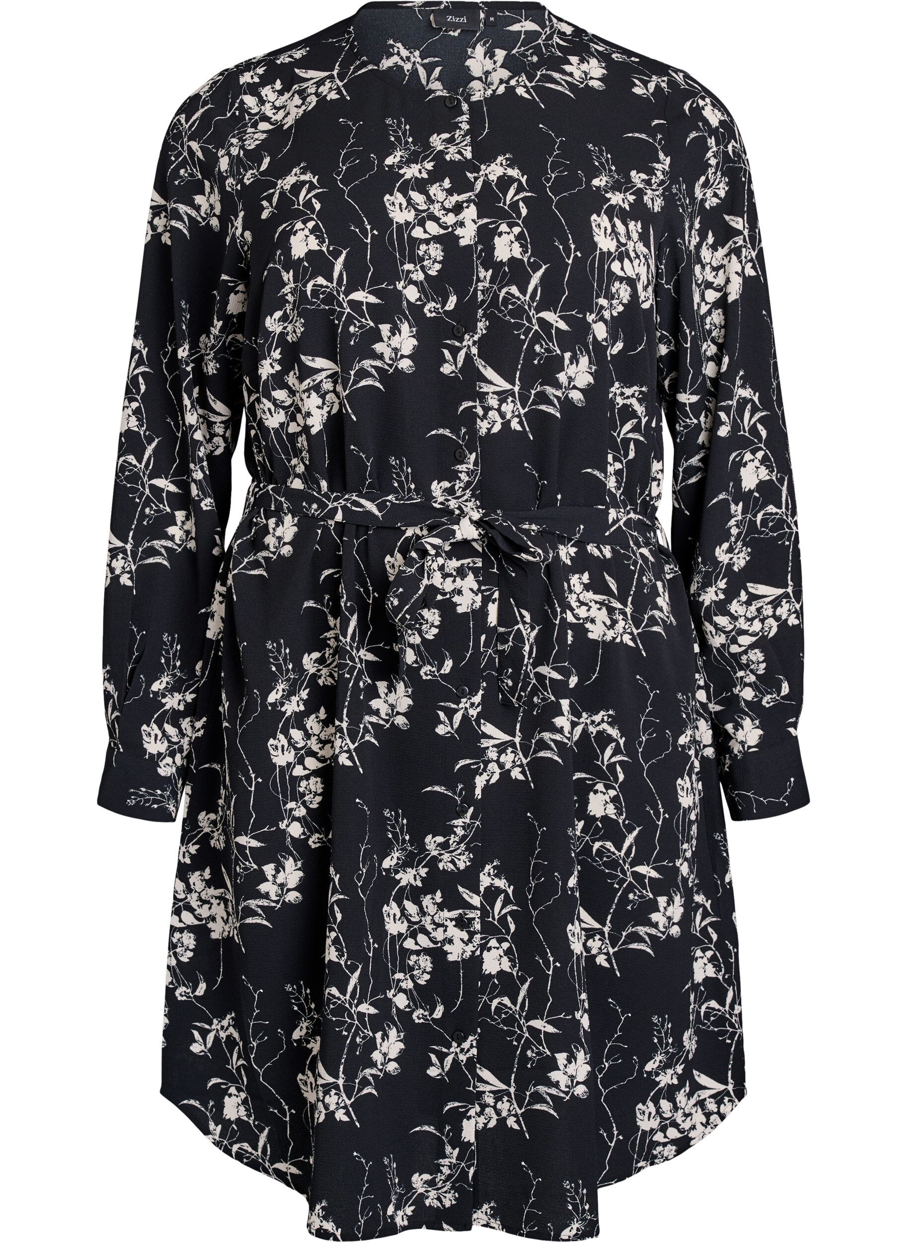 Long-sleeved shirt dress with tie belt