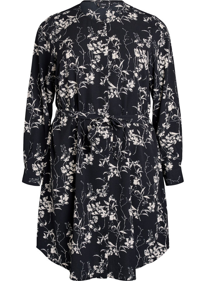 Long-sleeved shirt dress with tie belt, Black, Packshot image number 0