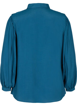 Long-sleeved viscose shirt with ruffle details, Reflecting Pond, Packshot image number 1