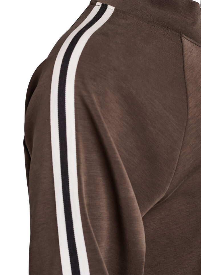 High-neck training top with stripes on the sleeves, Brown, Packshot image number 3