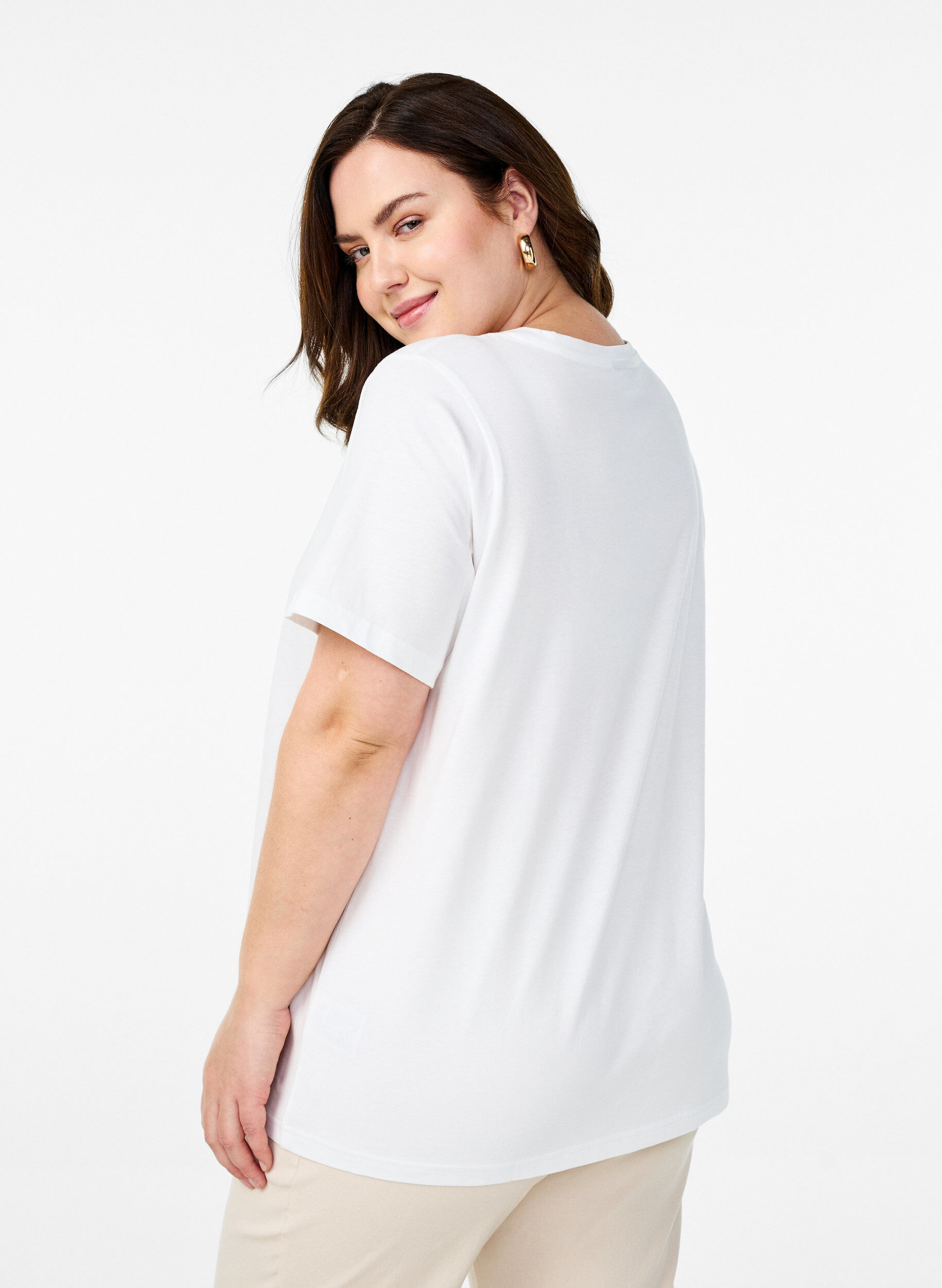 Zizzifashion T-shirt in organic cotton with floral print, B. White w. Flower, Model image number 1