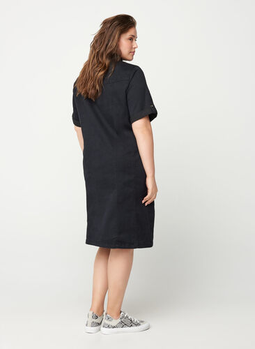 Short-sleeved denim dress, Black, Model image number 1
