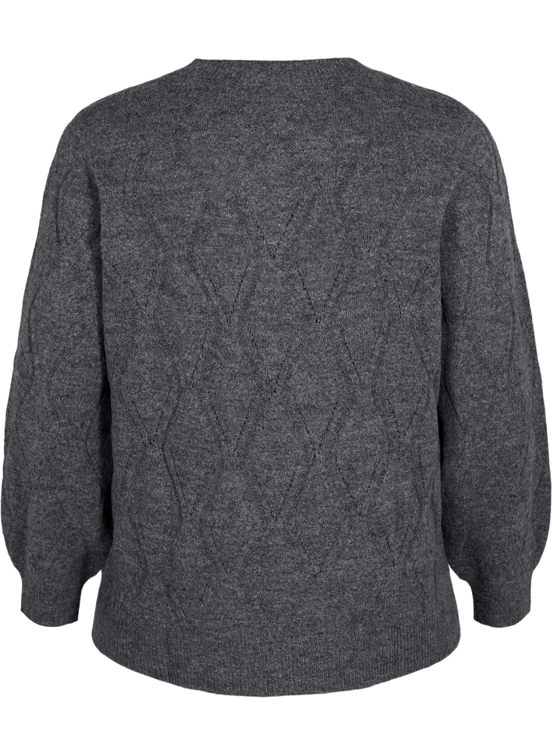 Zizzifashion Knitted pullover with hole pattern, Dark Grey Melange, Packshot image number 1