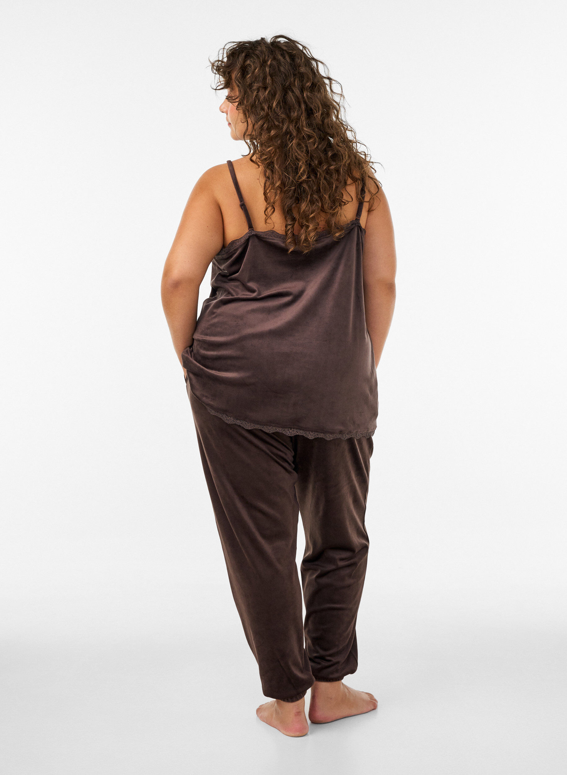 ZizzifashionLoose velour trousers, Brown, Model image number 2