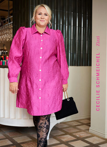 Shirt dress with texture and pearl buttons, Cactus Flower, Image image number 0