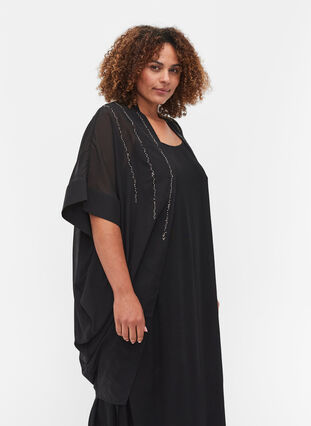 Kimono with 3/4-length sleeves and beading, Black, Model image number 0