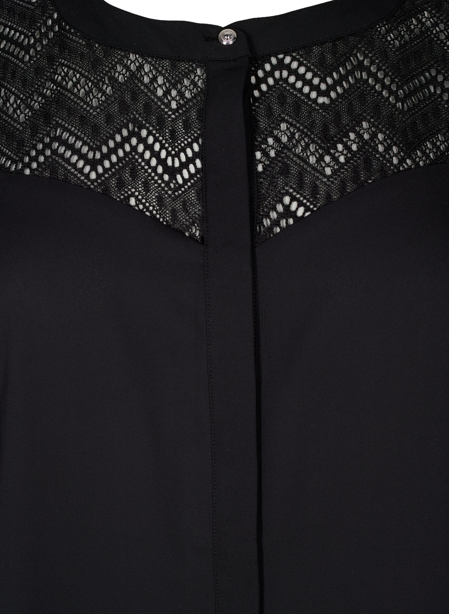 Zizzifashion Shirt blouse with short lace sleeves, Black, Packshot image number 2