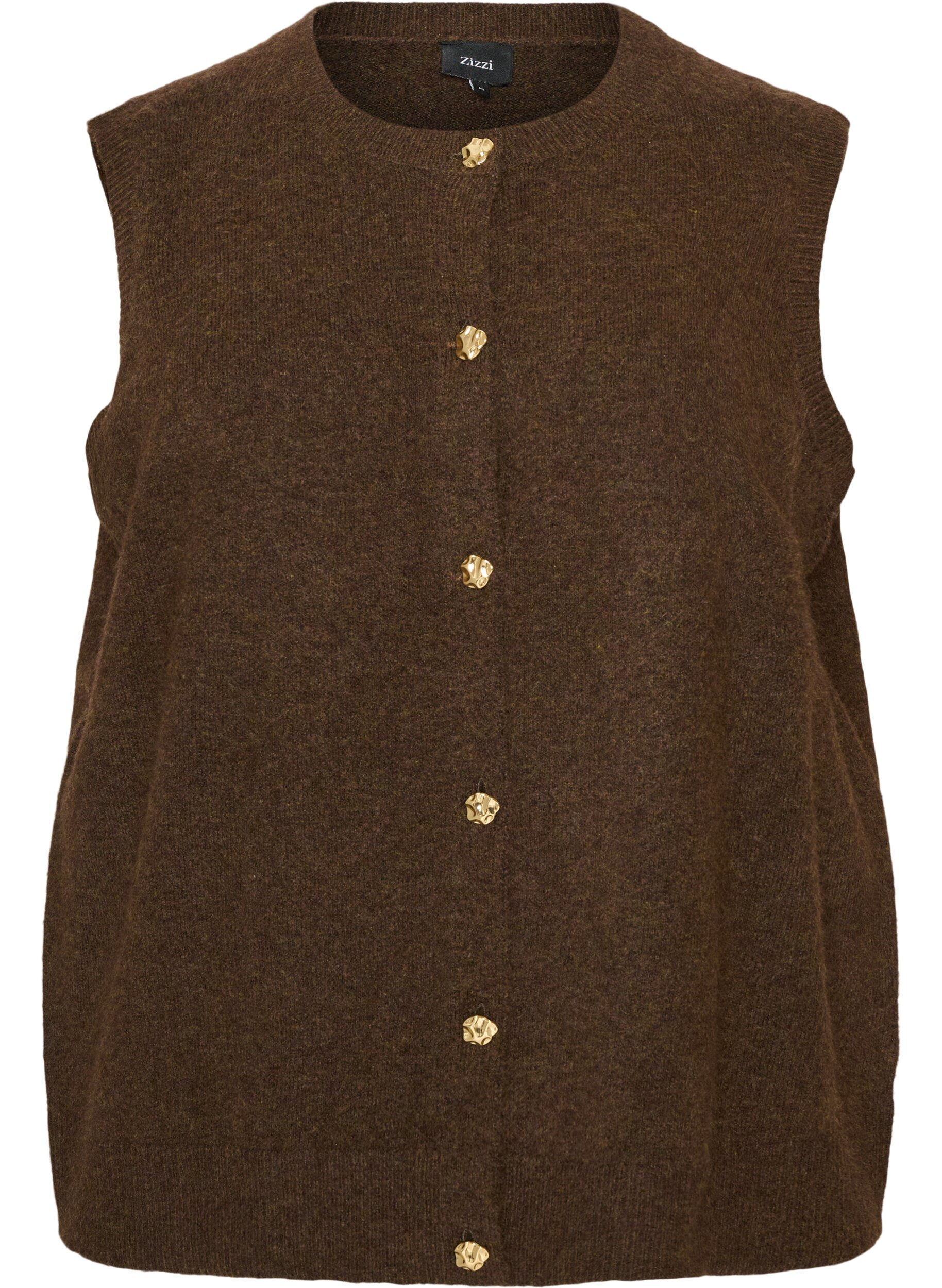 ZizzifashionKnitted vest with decorative buttons, Brown, Packshot image number 0