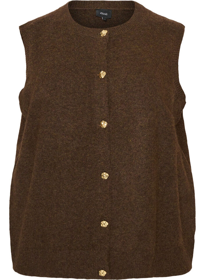 Knitted vest with decorative buttons, Brown, Packshot image number 0