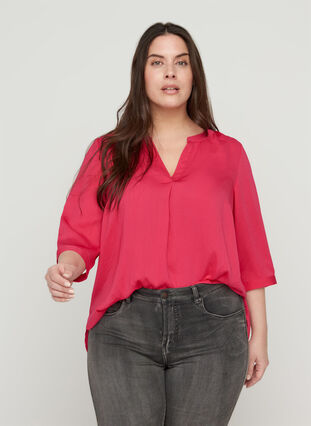 Blouse with 3/4 sleeves and V-neck, Love Potion, Model image number 0