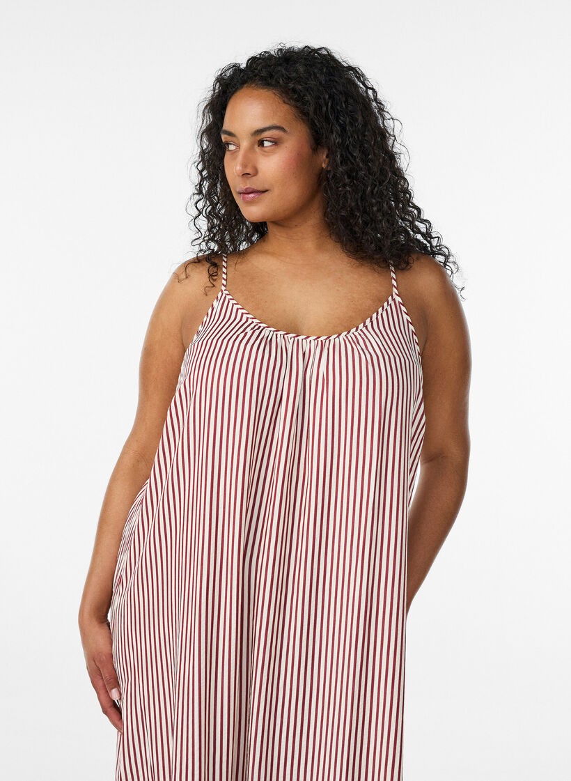 Summer dress with stripes and A-line shape, Red, Model image number 2
