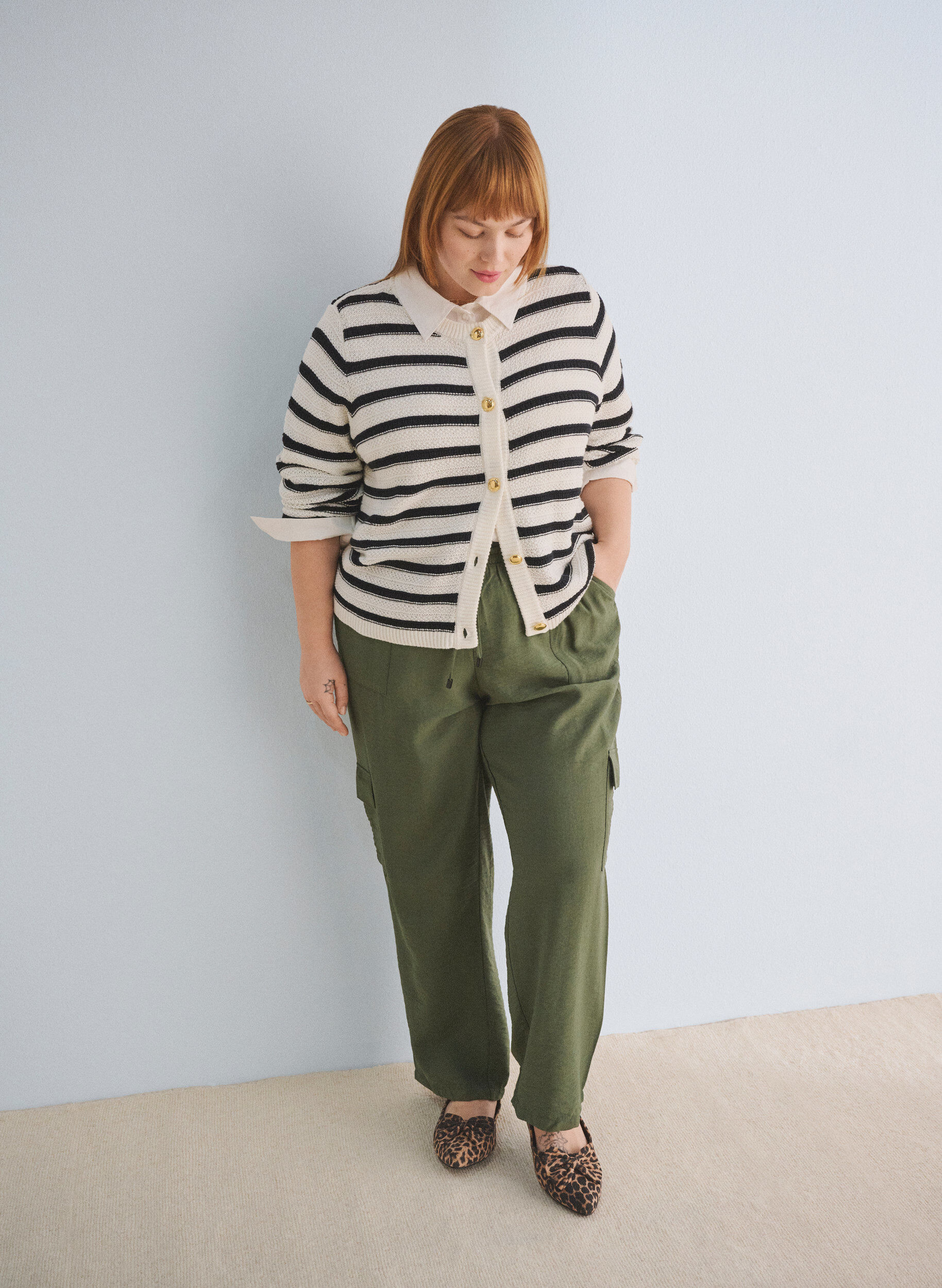 Zizzifashion High-waisted cargo trousers, Green, Image image number 0