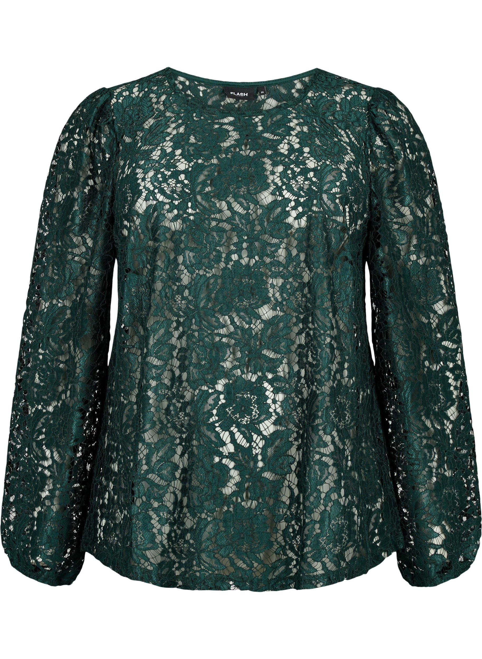 Zizzifashion FLASH - Long sleeve lace blouse, Scarab, Packshot image number 0