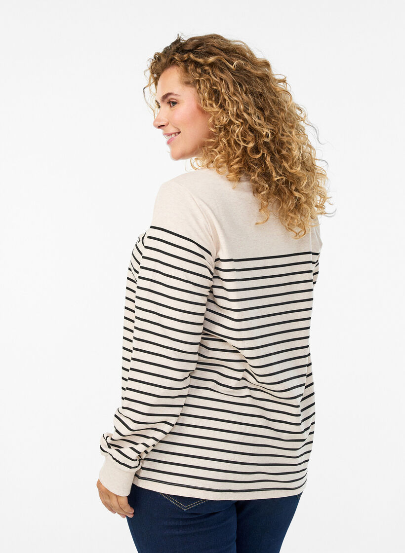 Sweatshirt with stripes and text print, Beige, Model image number 2