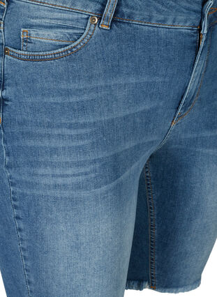 Close-fitting denim shorts with raw edges, Dark blue denim, Packshot image number 2
