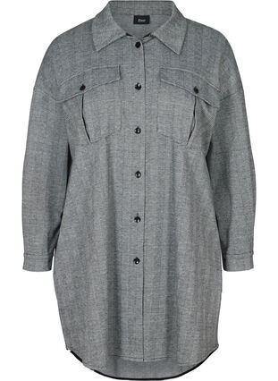 Long checkered shirt with chest pockets, Black Check , Packshot image number 0