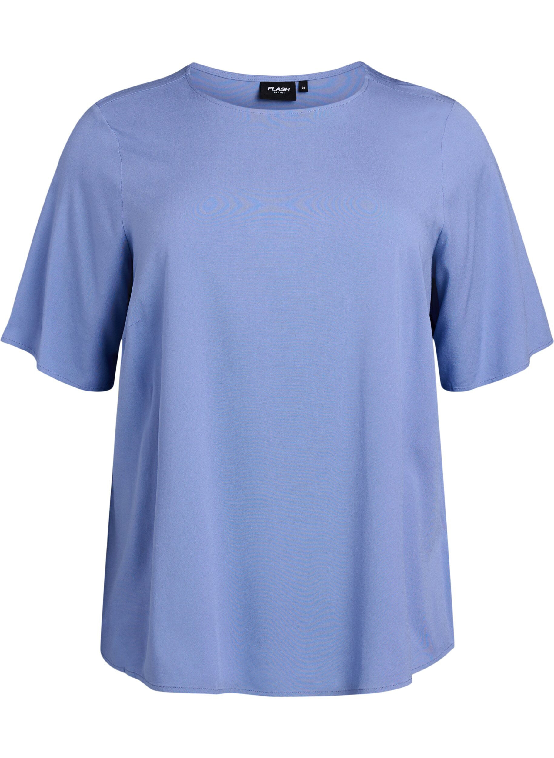 Zizzifashion FLASH - Short-sleeved woven blouse with round neck, Blue, Packshot image number 0