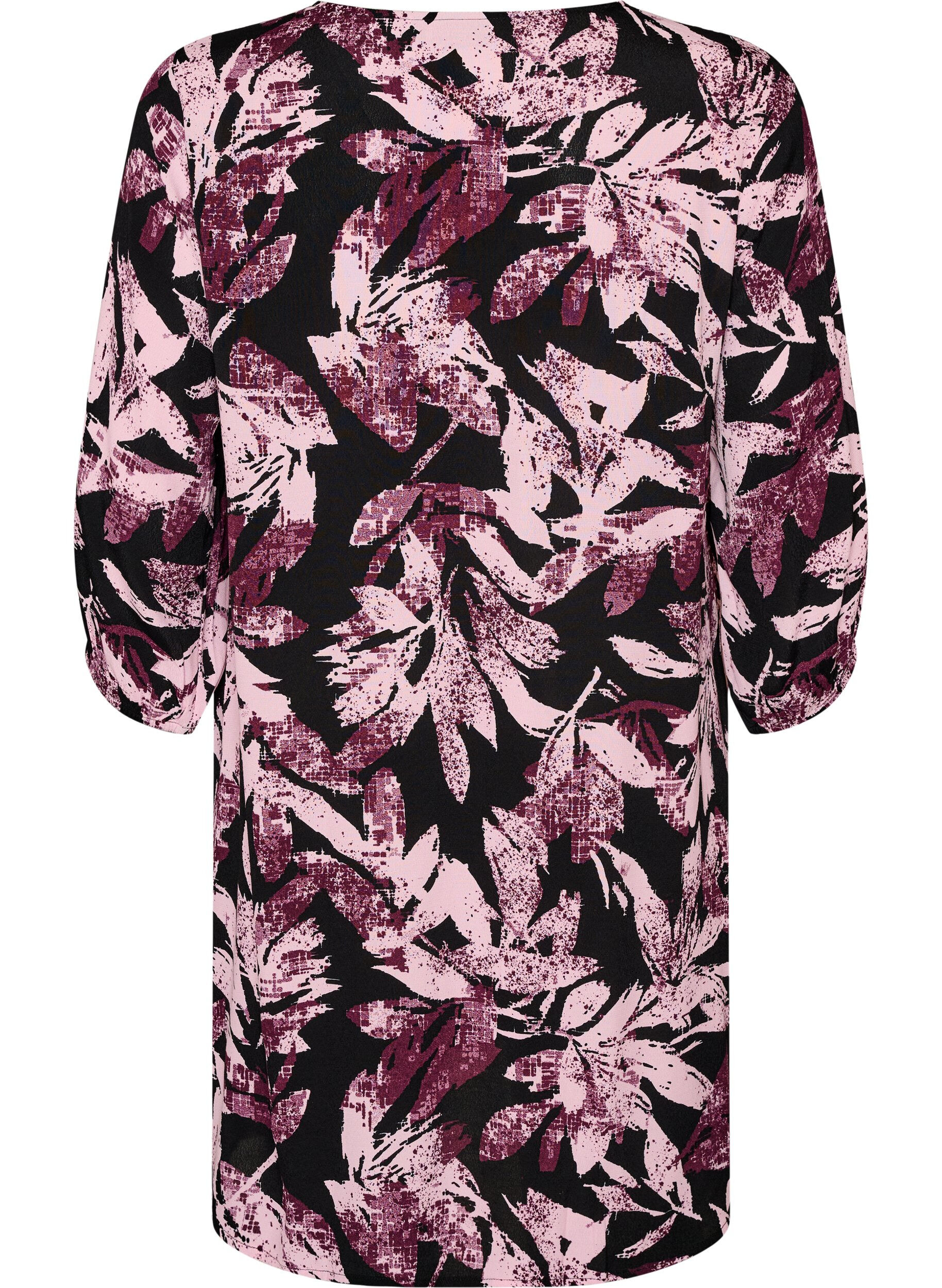 ZizzifashionShort floral viscose dress with 3/4 sleeves, Black, Packshot image number 1