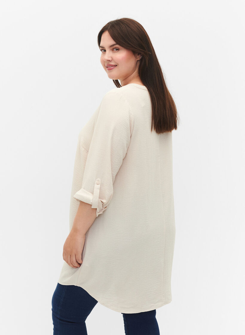 Solid color tunic with v-neck and buttons, Warm Off-white, Model image number 1