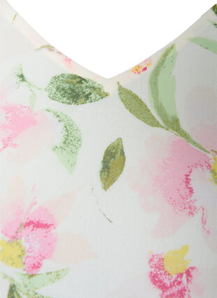 Floral blouse with long sleeves and v neck, White/Pink Flower, Packshot image number 2