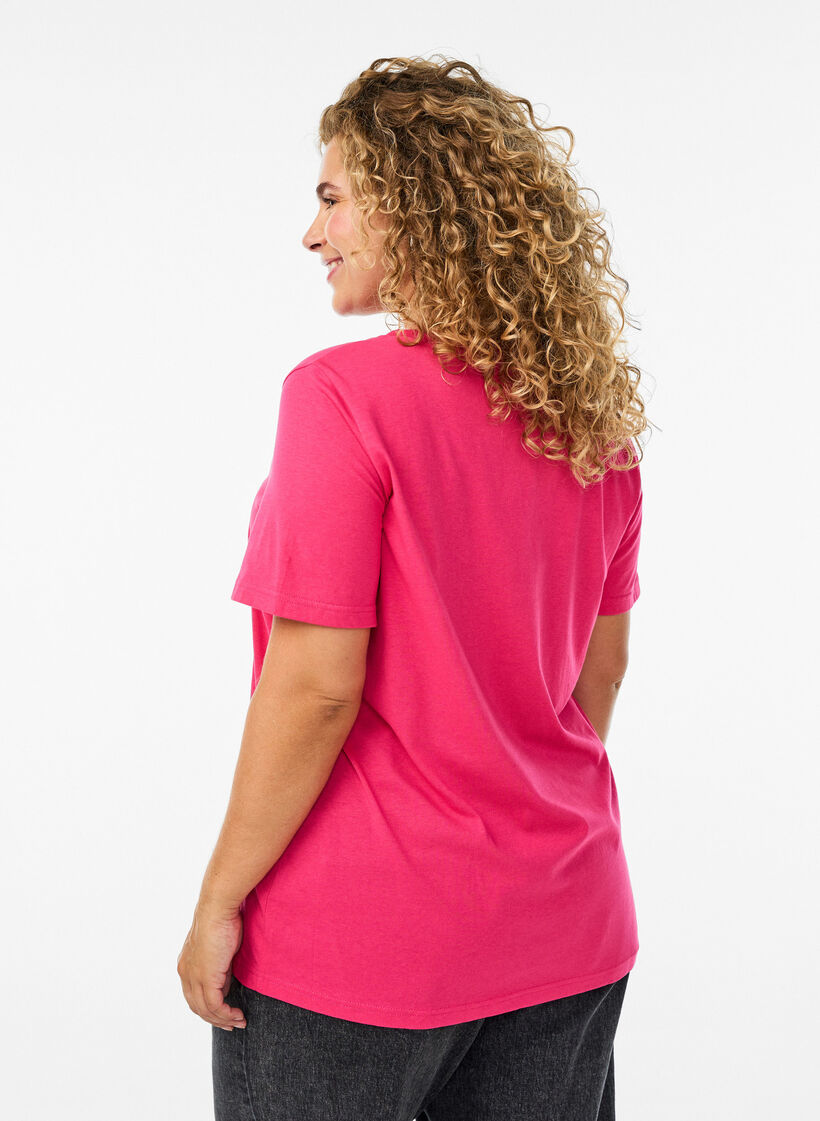 Short-sleeved t-shirt with v-neck, Pink, Model image number 2
