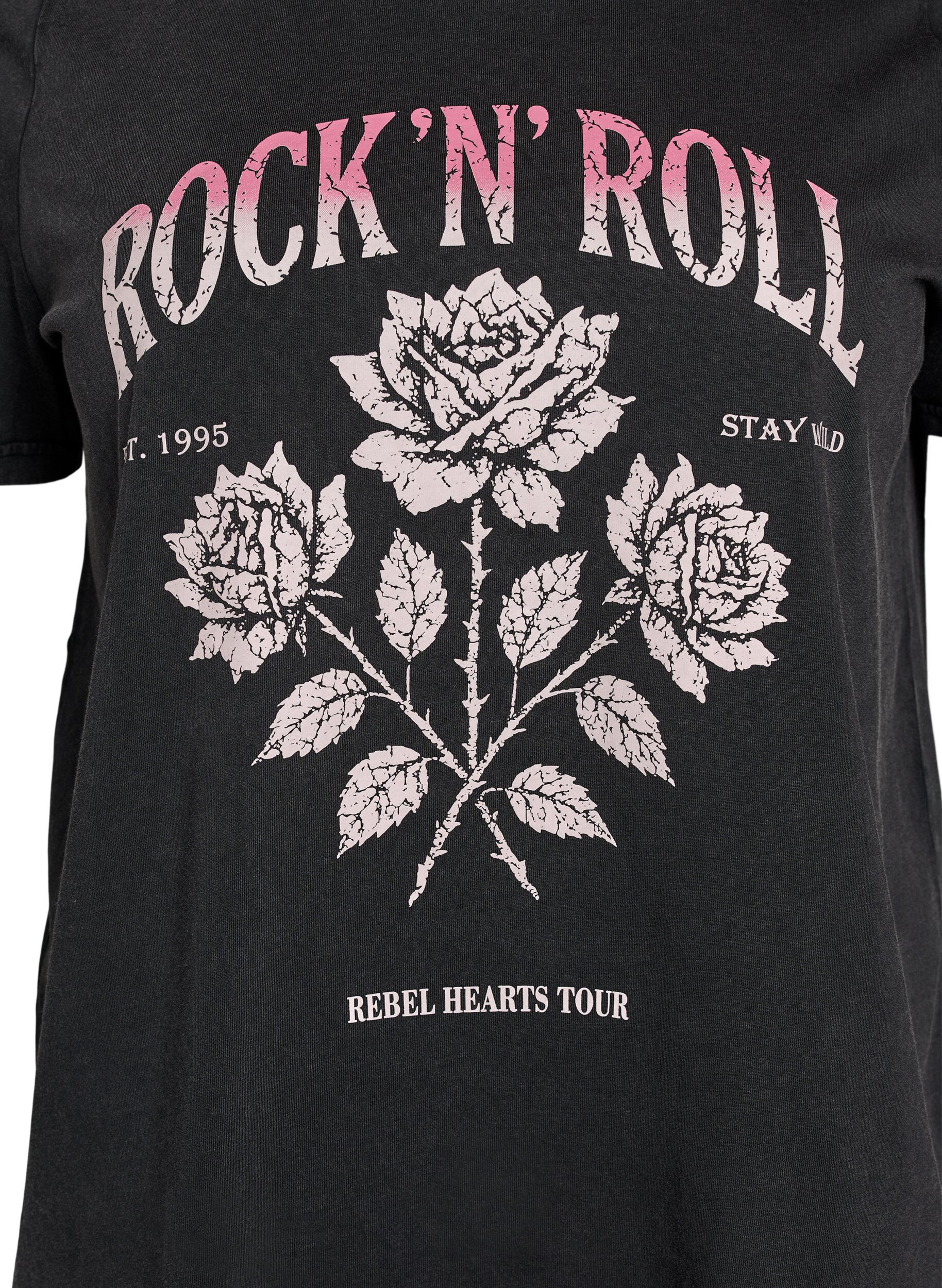 Zizzifashion Organic cotton T-shirt with rock print, Black, Packshot image number 2