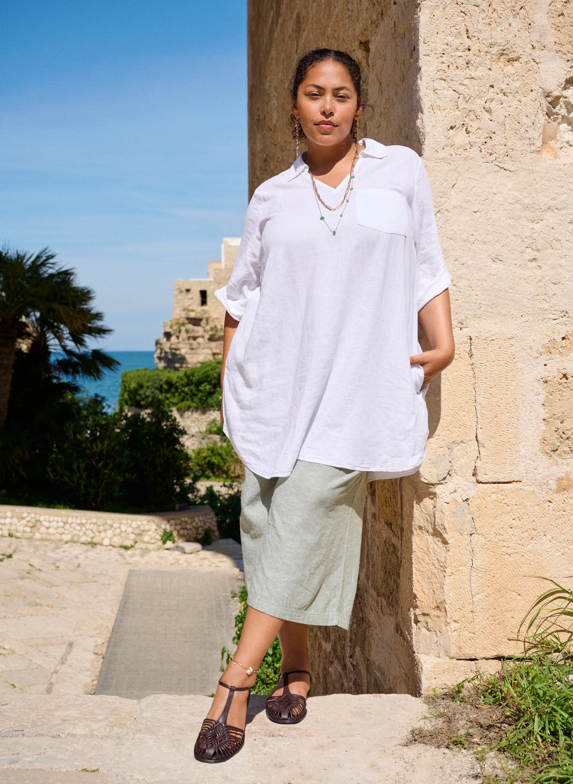 Zizzifashion Cropped trousers in linen and viscose, Green, Image image number 0