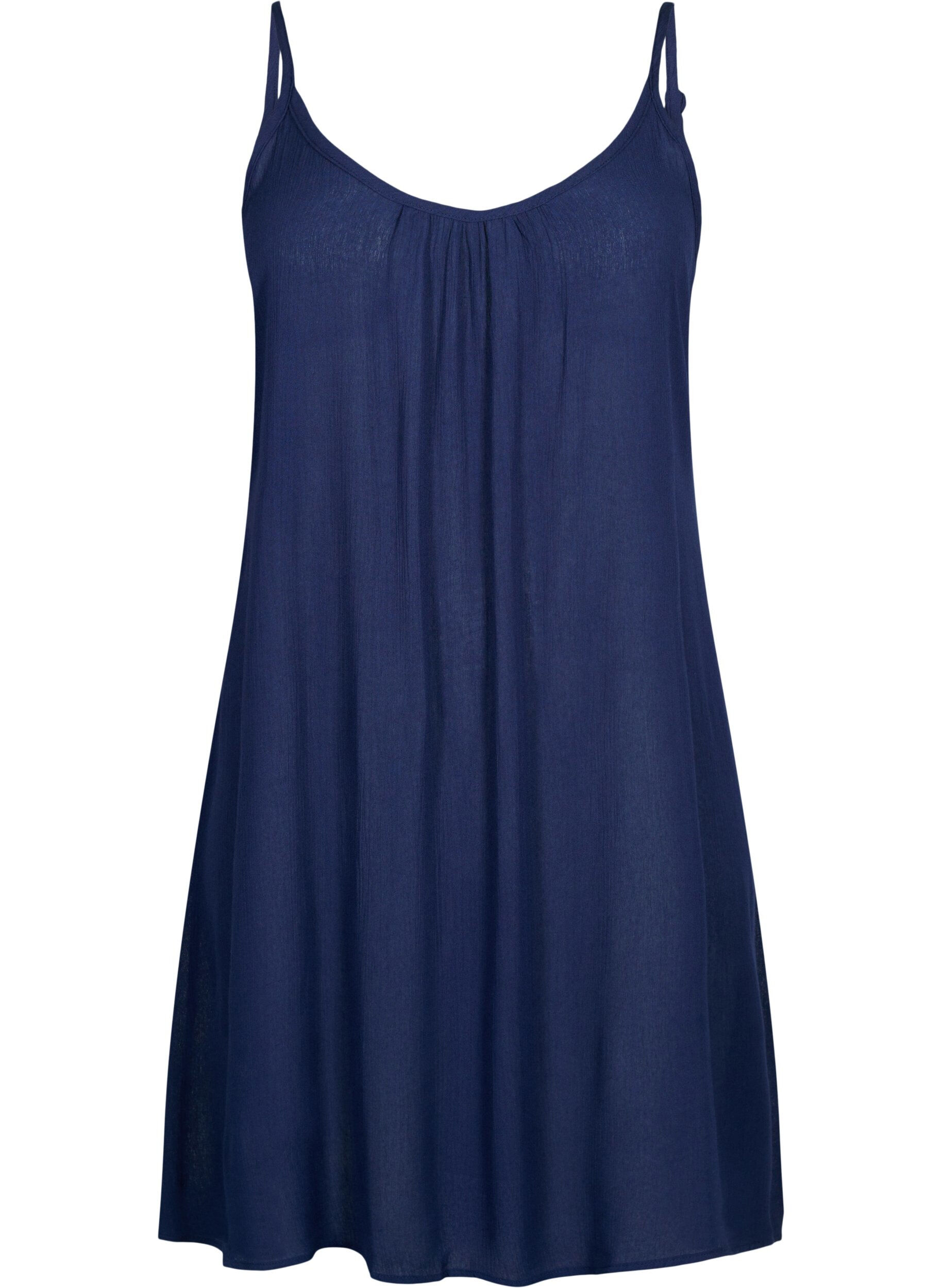 Zizzifashion Solid colour strap dress in viscose, Blue, Packshot image number 0