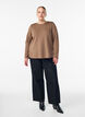 Jersey blouse with round neck, Brown, Model image number 1