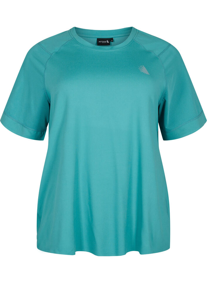 Short-sleeved training t-shirt with round neck, Green-Blue Slate, Packshot image number 0