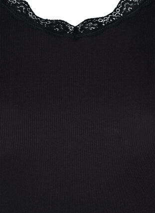 Long-sleeved ribbed blouse with lace details, Black, Packshot image number 2