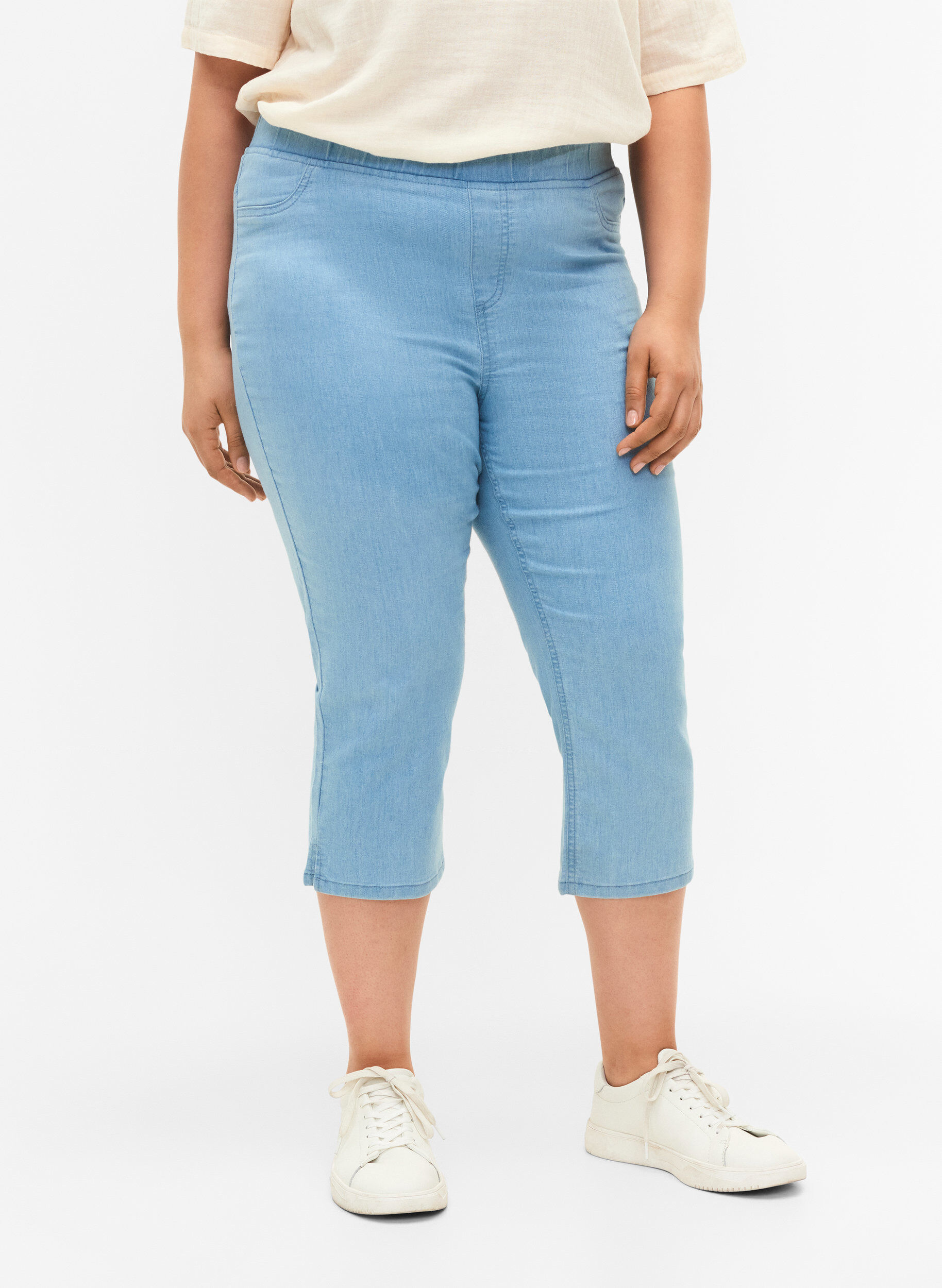 Zizzifashion Cotton blend capris, Light blue denim, Model image number 2